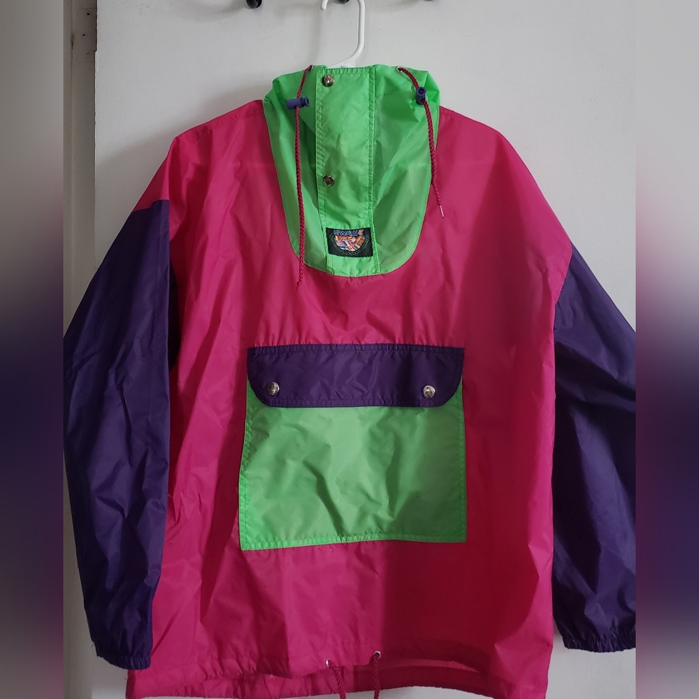 Original Vintage K-Way Raincoat in Pink, Green, and Purple-XS men Medium Women